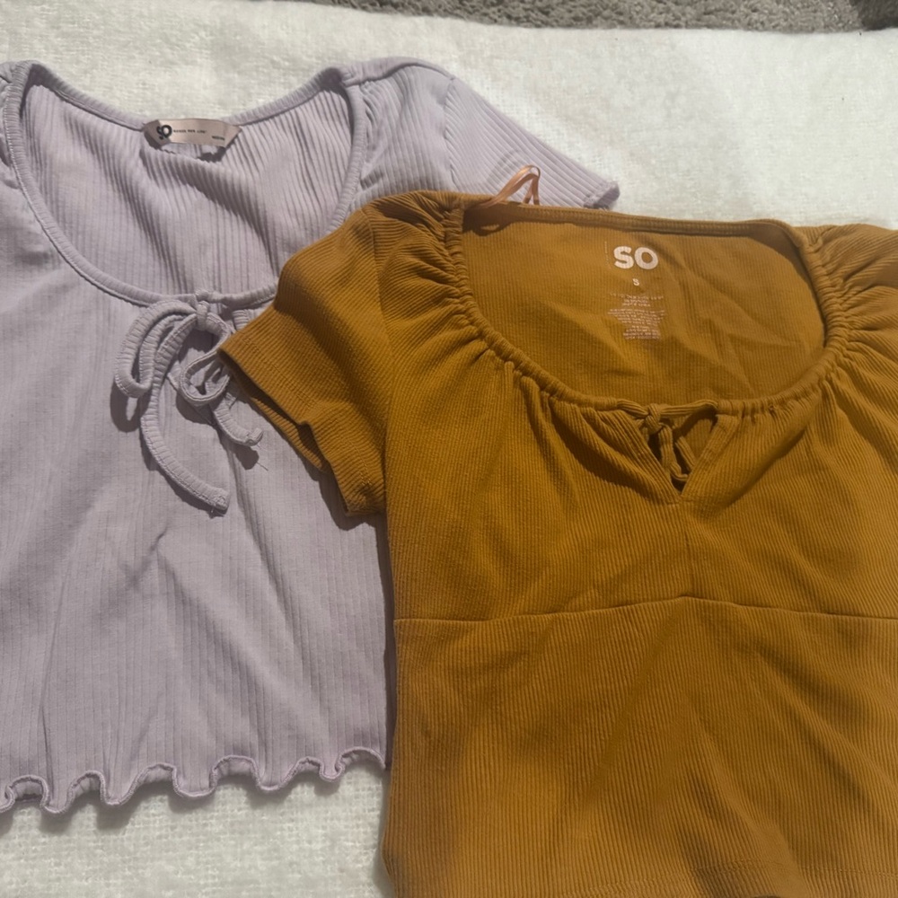 SO Ribbed Knit Tops in Purple and rust color